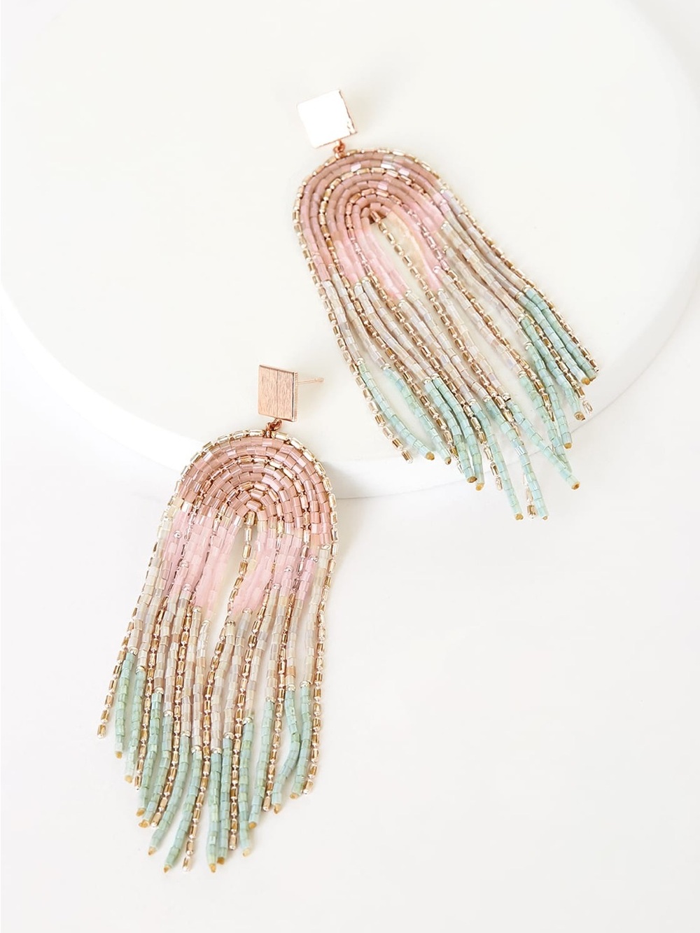 Lulus Pastel Beaded Fringe Drop Earrings